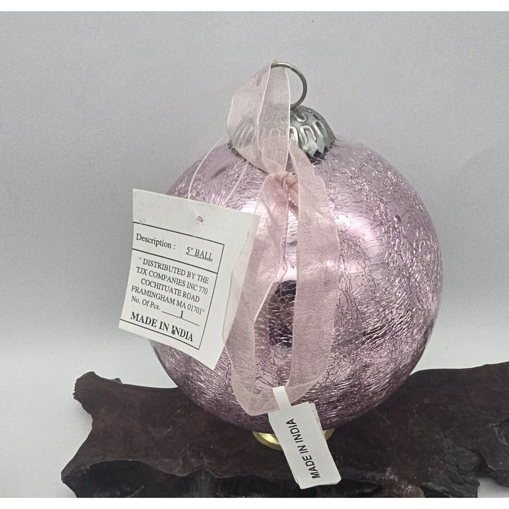 Crackle Glass Ornament Pink Large 5